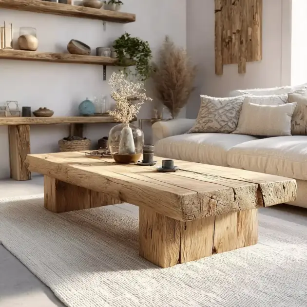 Coffee Table Solid Wood Live Edge Trestle Base Rectangular Handmade