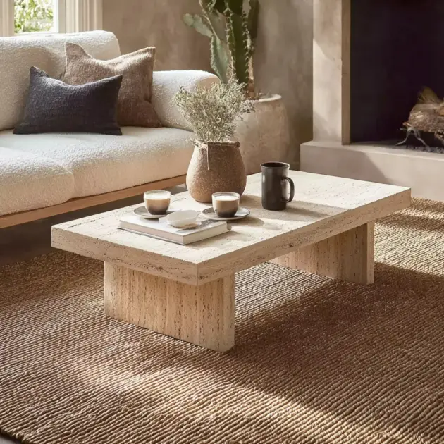 Wood Coffee Table Live Edge Trestle Rectangular Handmade